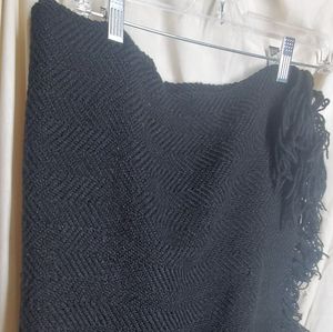 VTG HM Extra Wide/  Long Black Womans Knit Shoulder Cover Wrap/ Scarf 67.5"x20"